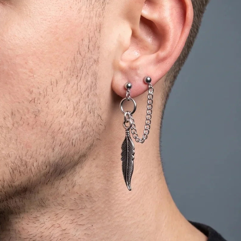Feather Chain Double Stud Earring | Vybe Global Store