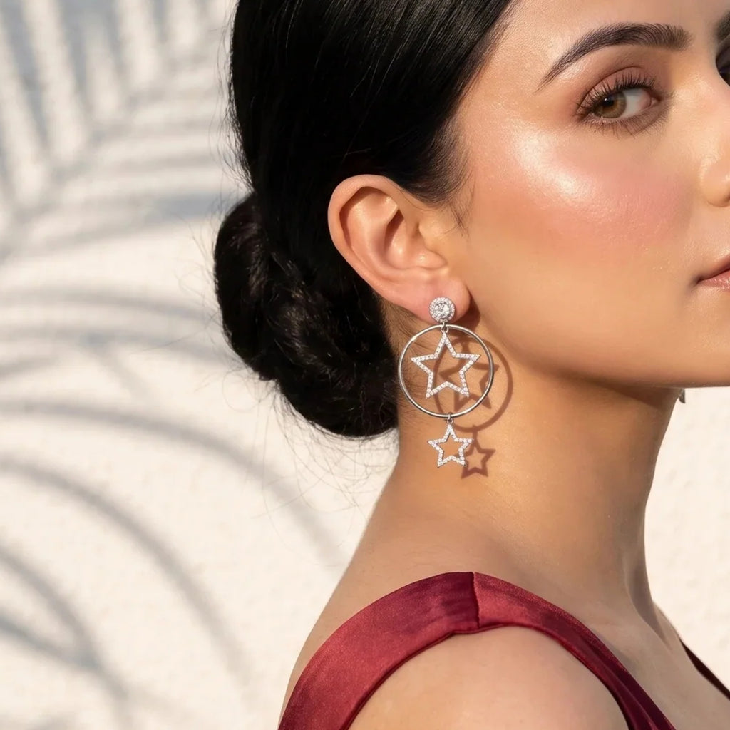 Silver Celestial Star Hoop Drop Earring | Vybe Global Store