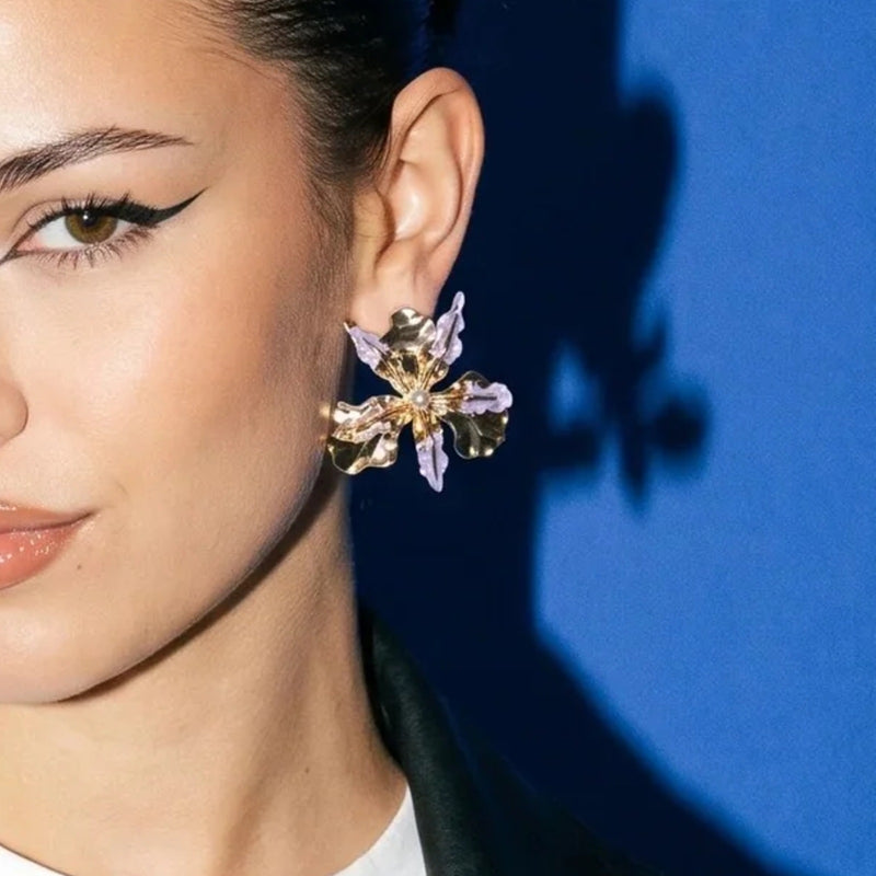 Two-Tone Flower Stud Earrings | Vybe Global Store