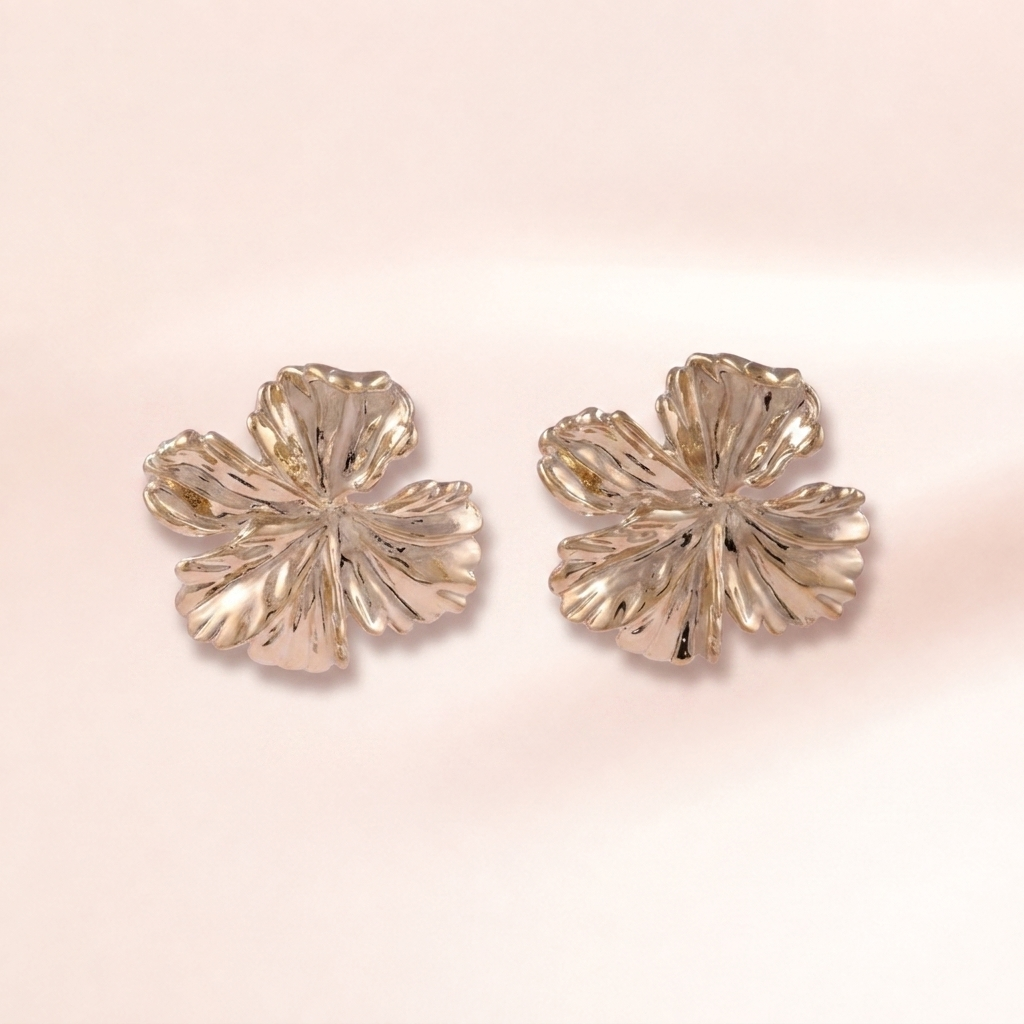 Silver Clover Flower Stud Earrings