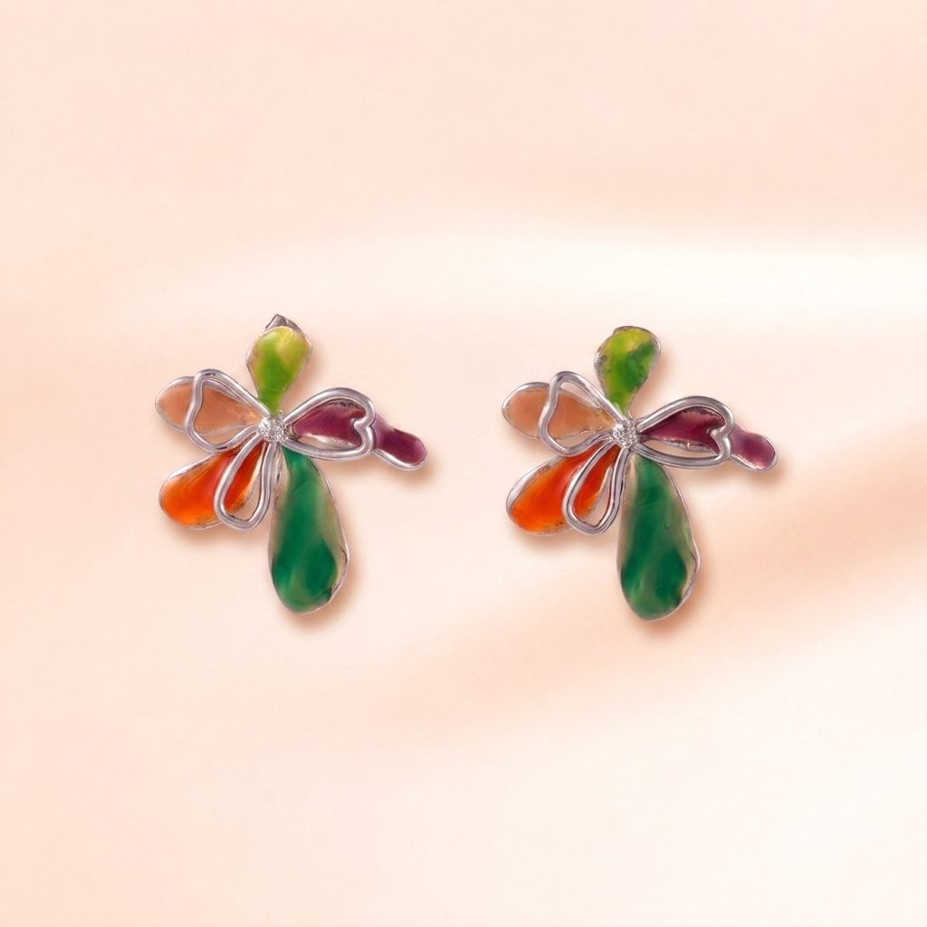 Rainbow Petal Enamel Earrings