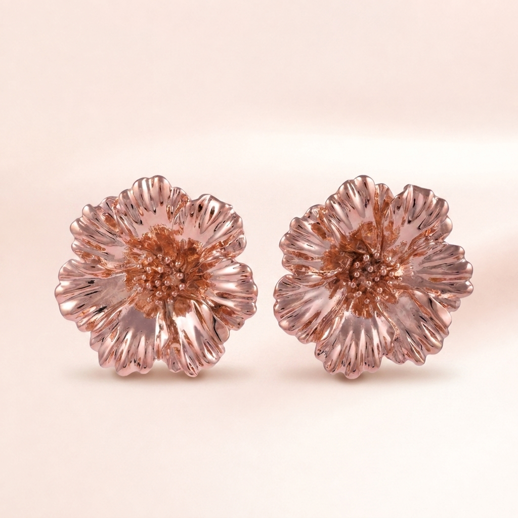 Gold Marigold Flower Stud Earrings