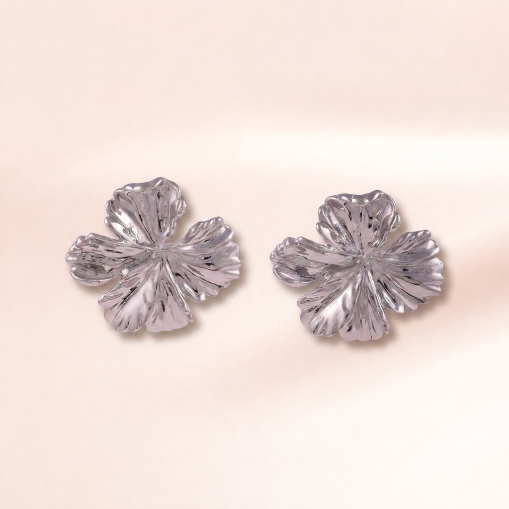 Silver Clover Flower Stud Earrings