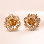 Gold Marigold Flower Stud Earrings