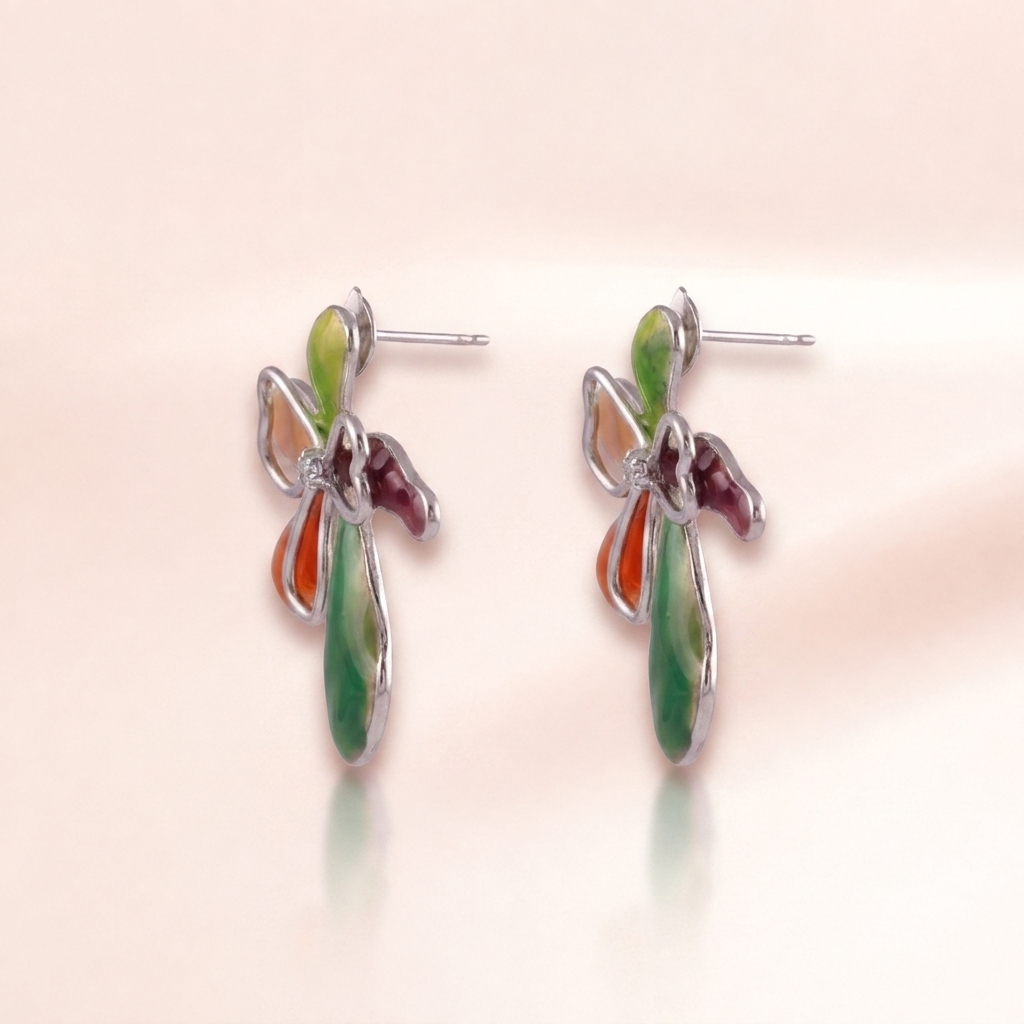 Rainbow Petal Enamel Earrings