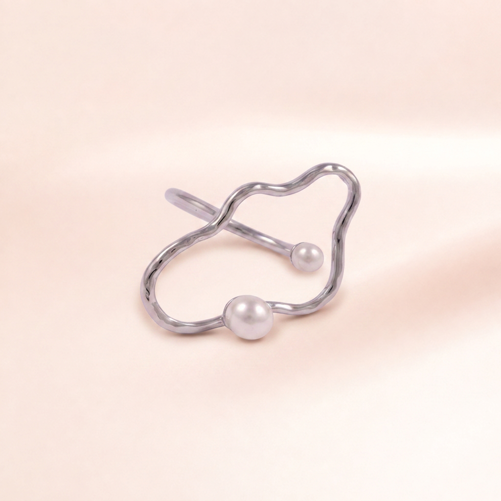 Freeform Wire Double Pearl Ring