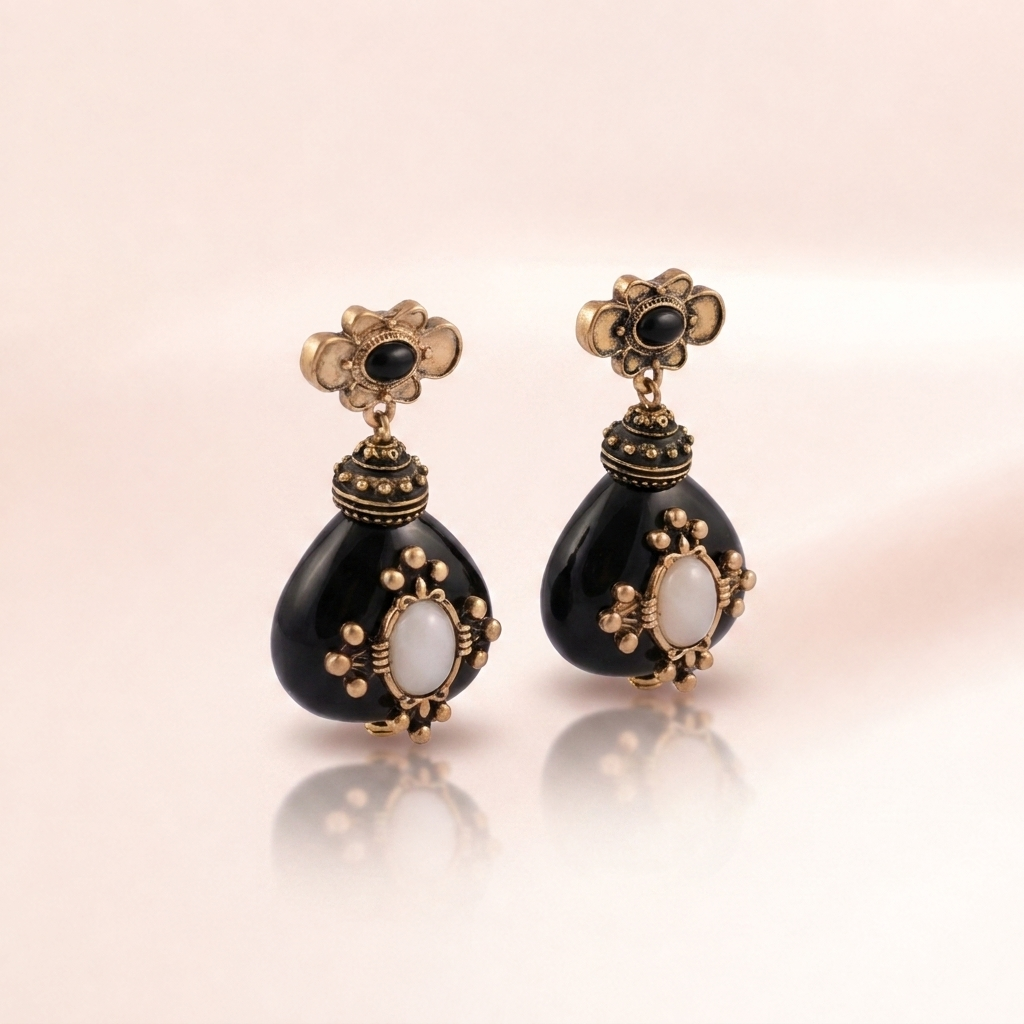 Antique Onyx Teardrop Earrings