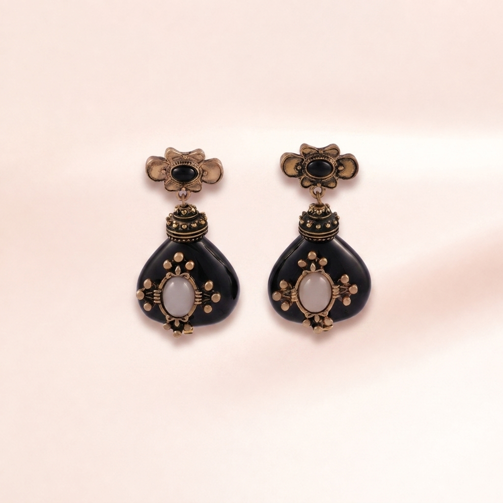 Antique Onyx Teardrop Earrings