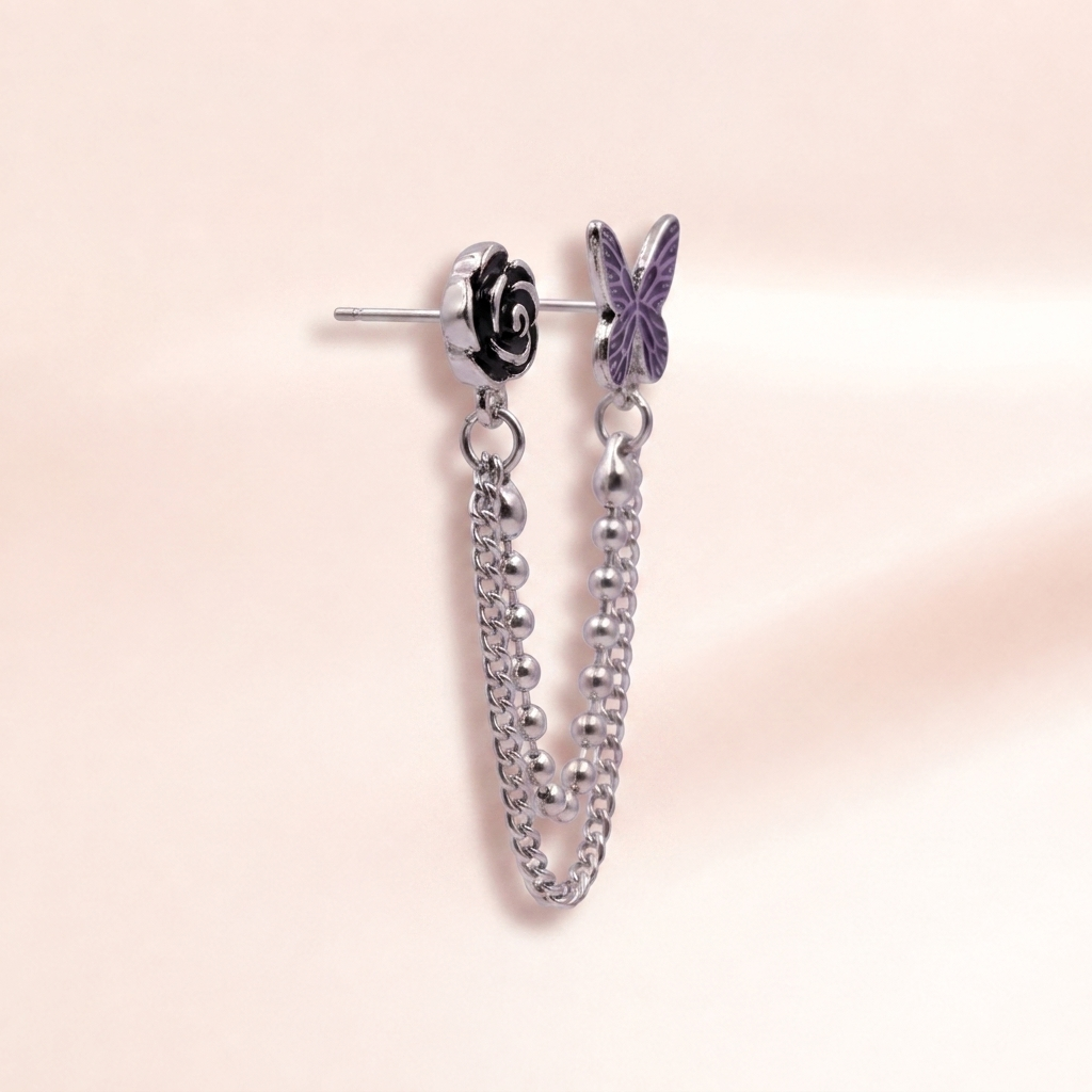Rose & Butterfly Chain Earring