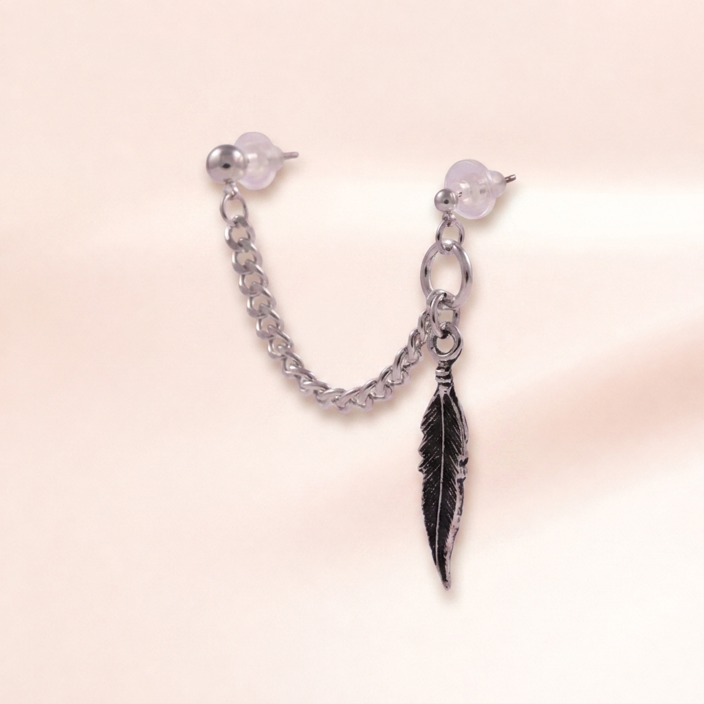 Feather Chain Double Stud Earring