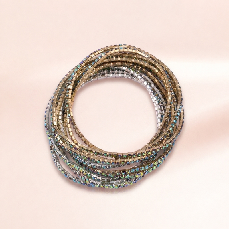 Two-Tone Iridescent Crystal Stretch Bracelet Set
