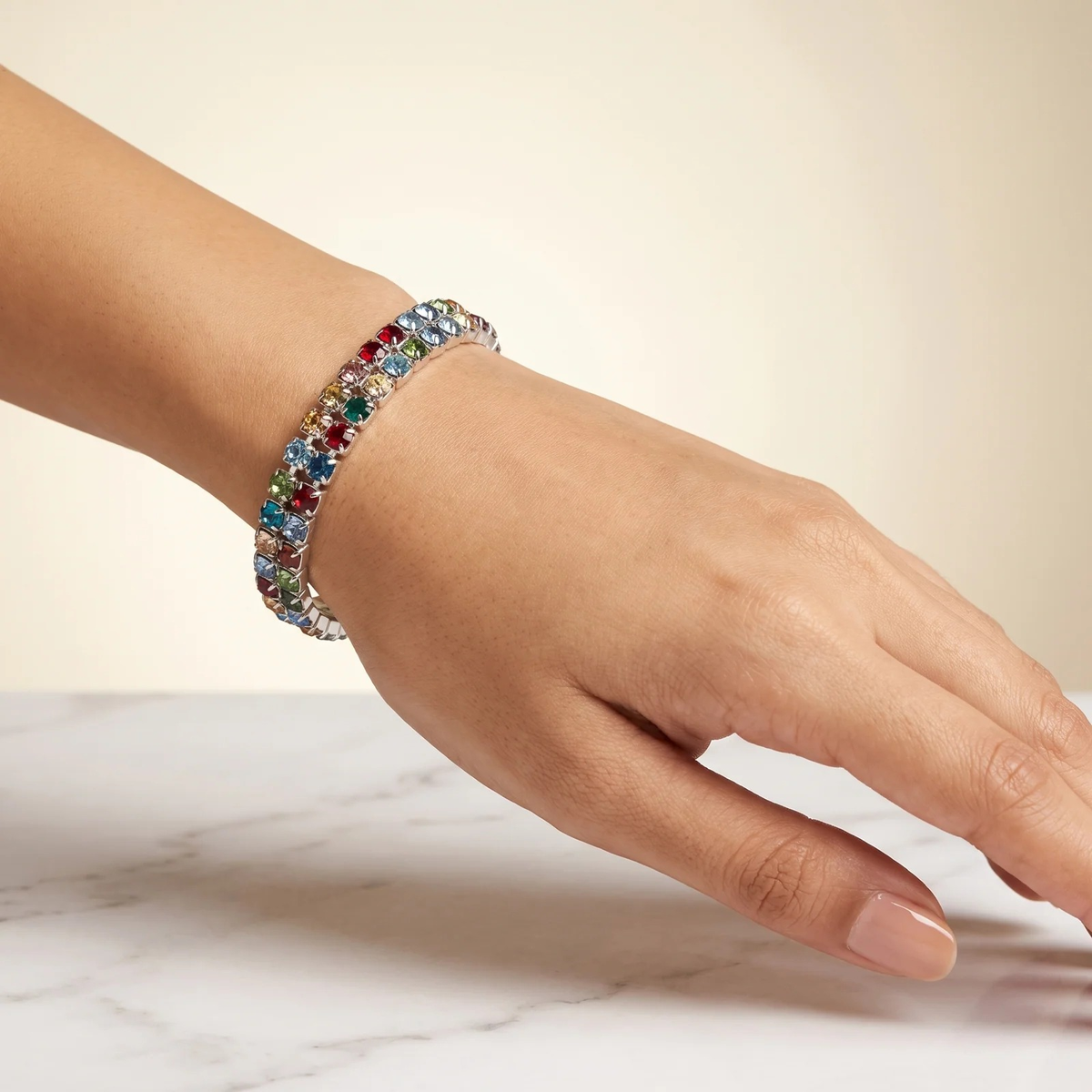 Silver Multicolor Crystal Tennis Bracelet | Vybe Global Store