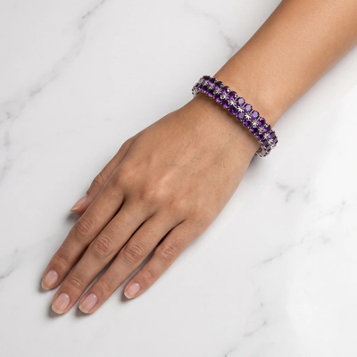 Silver Amethyst Crystal Double-Row Tennis Bracelet