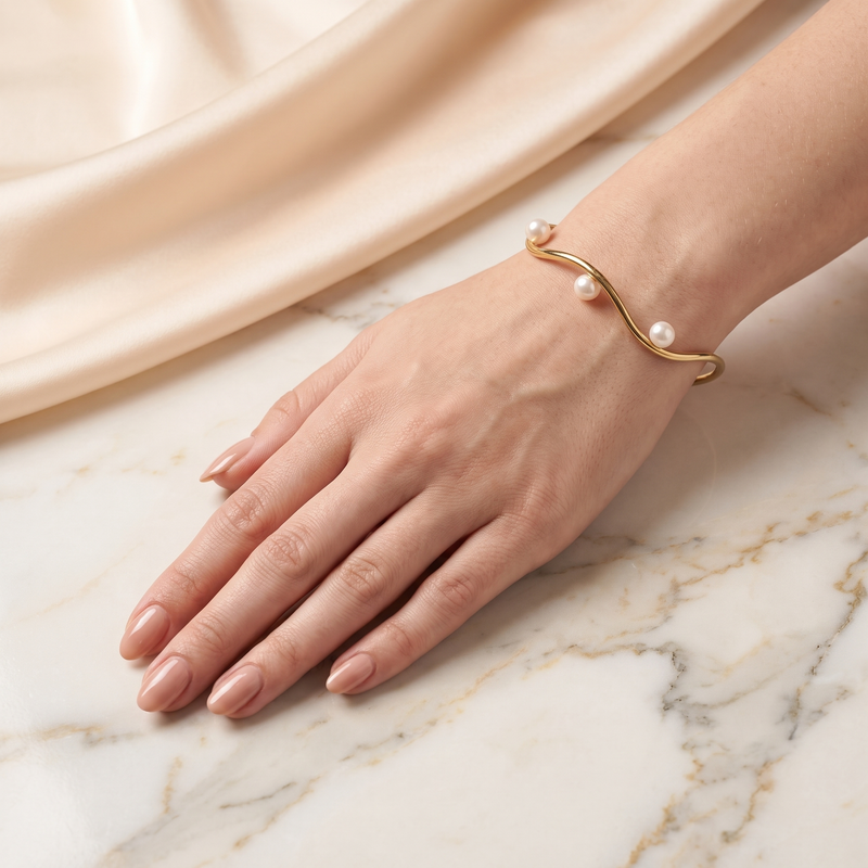 Wave Pearl Cuff Bracelet