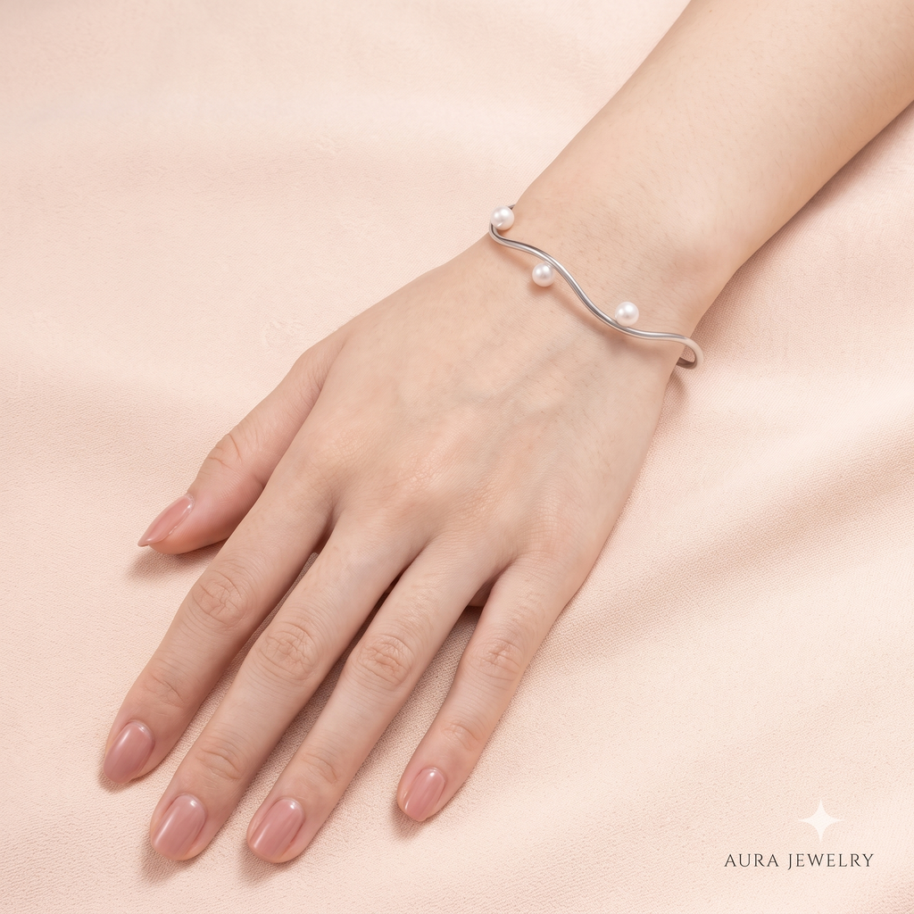 Wave Pearl Cuff Bracelet