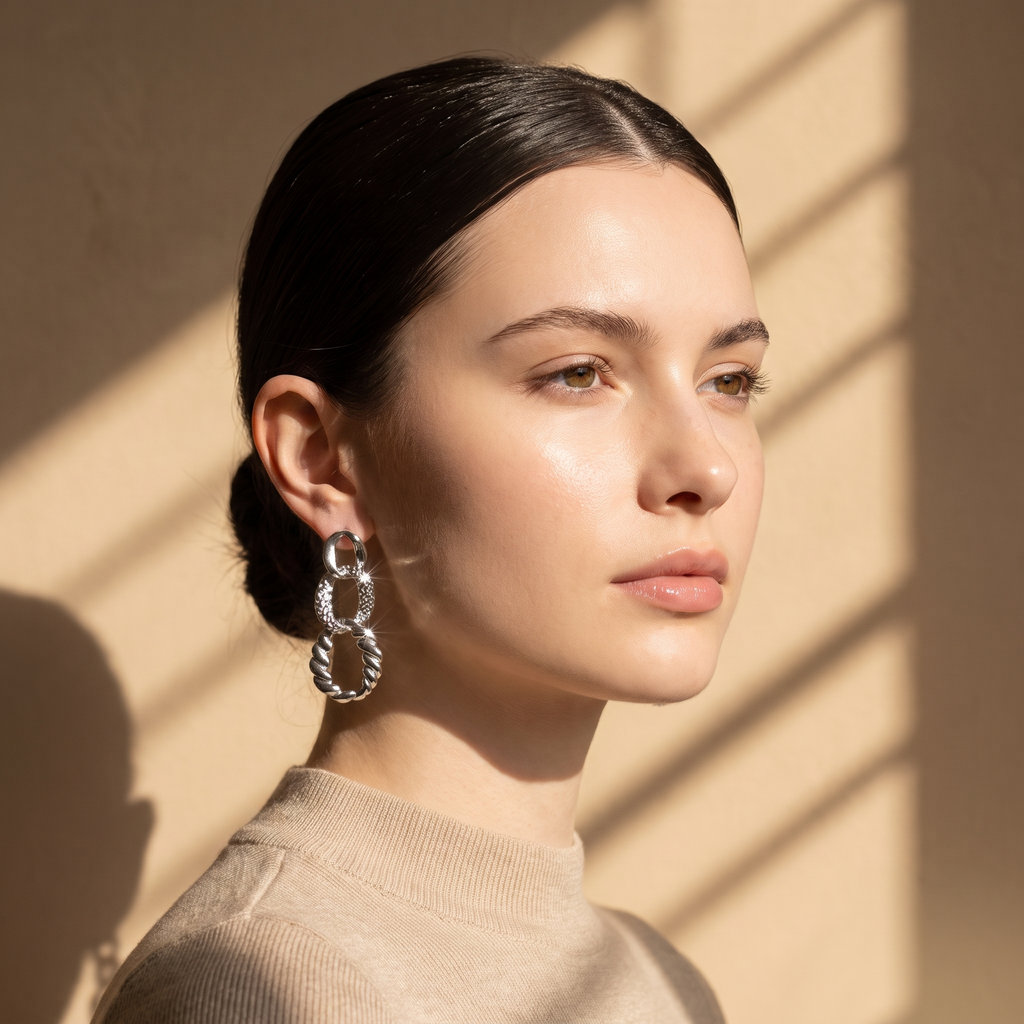 Mixed Texture Link Drop Earrings