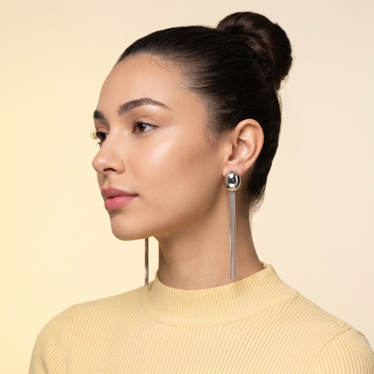 Oval Dome Fringe Drop Earrings