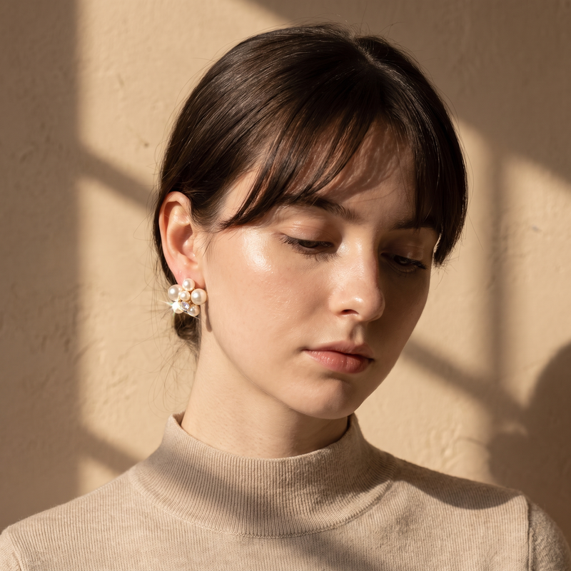 Pearl Cluster Flower Stud Earrings