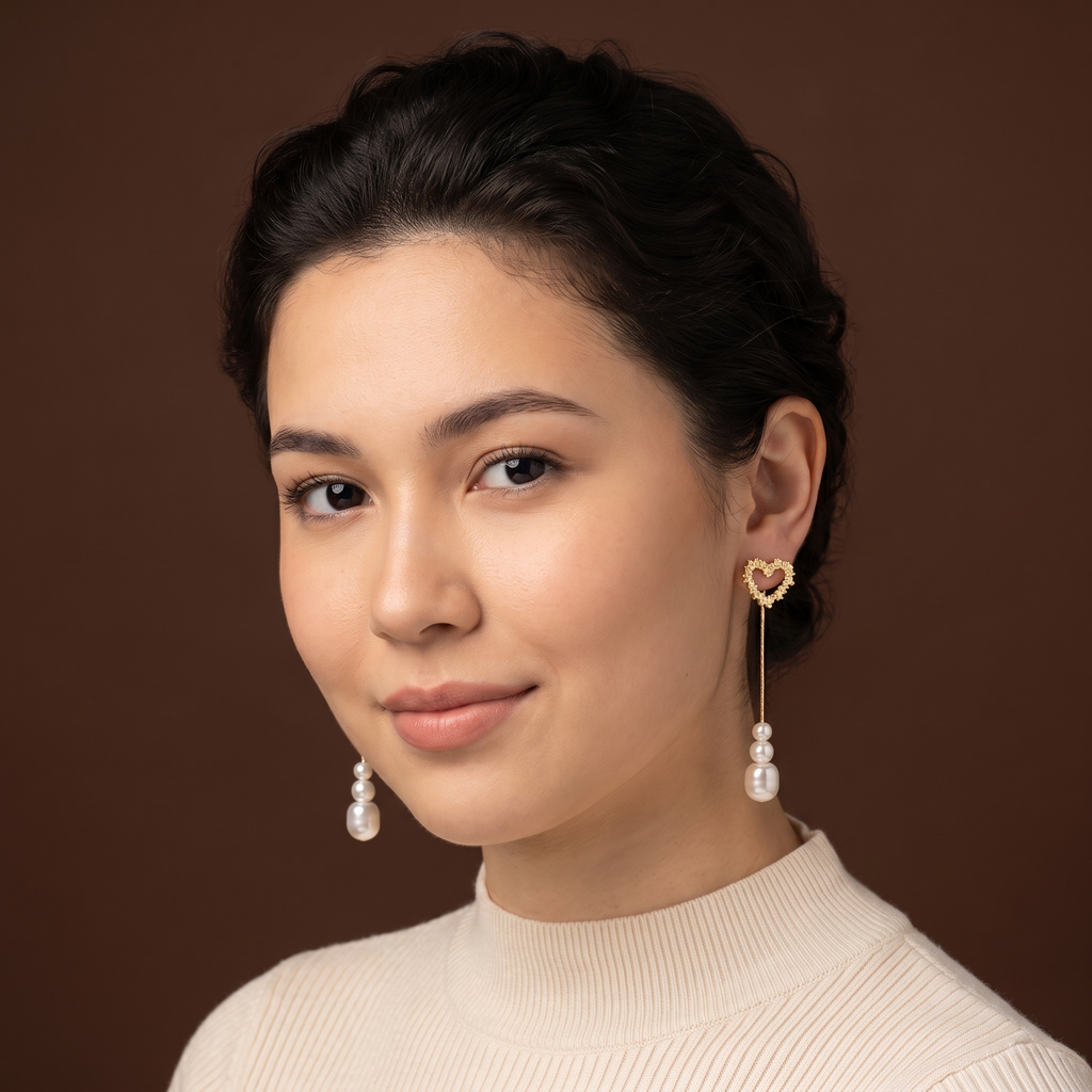 Crystal Heart Pearl Drop Earring