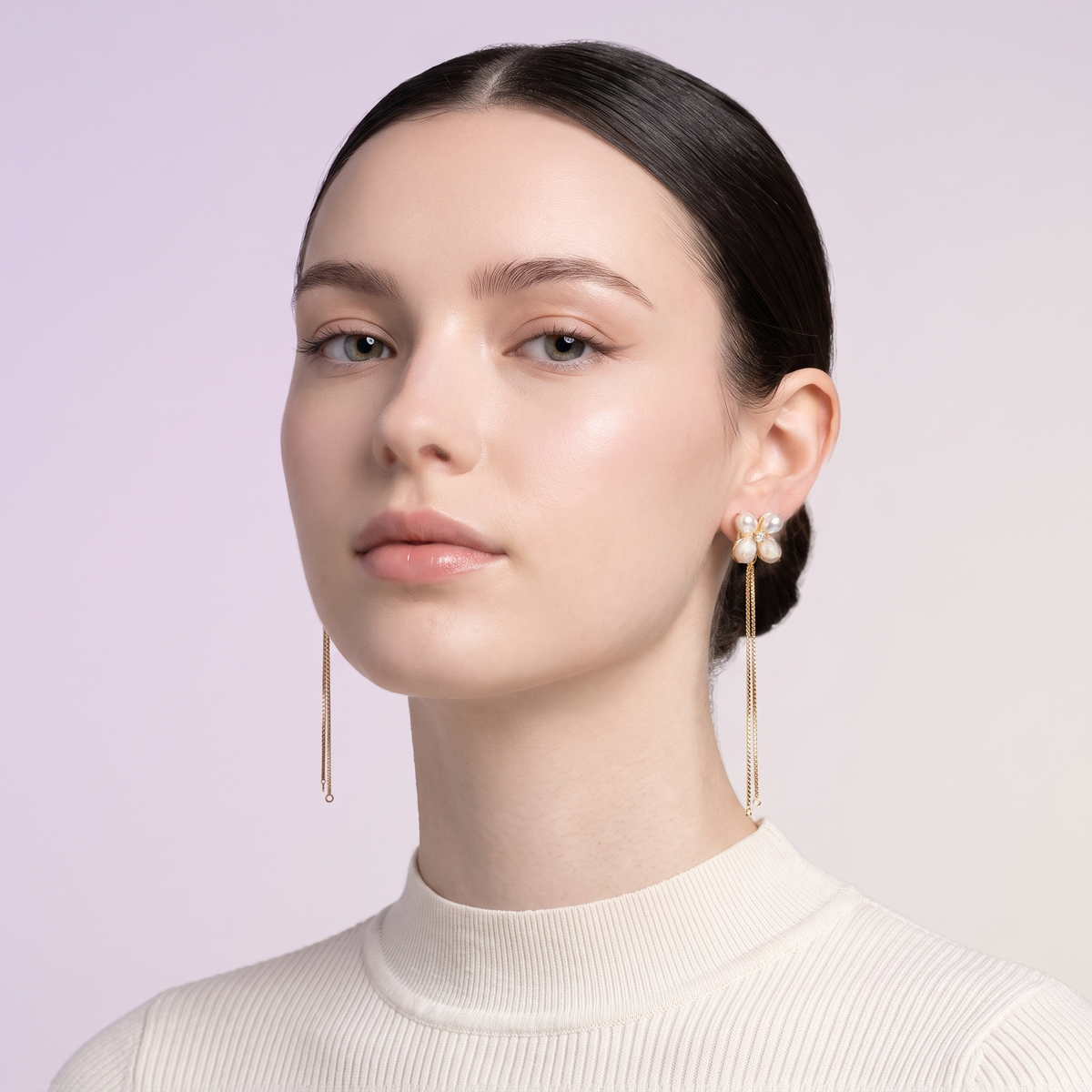 Pearl Clover Chain Drop Earrings