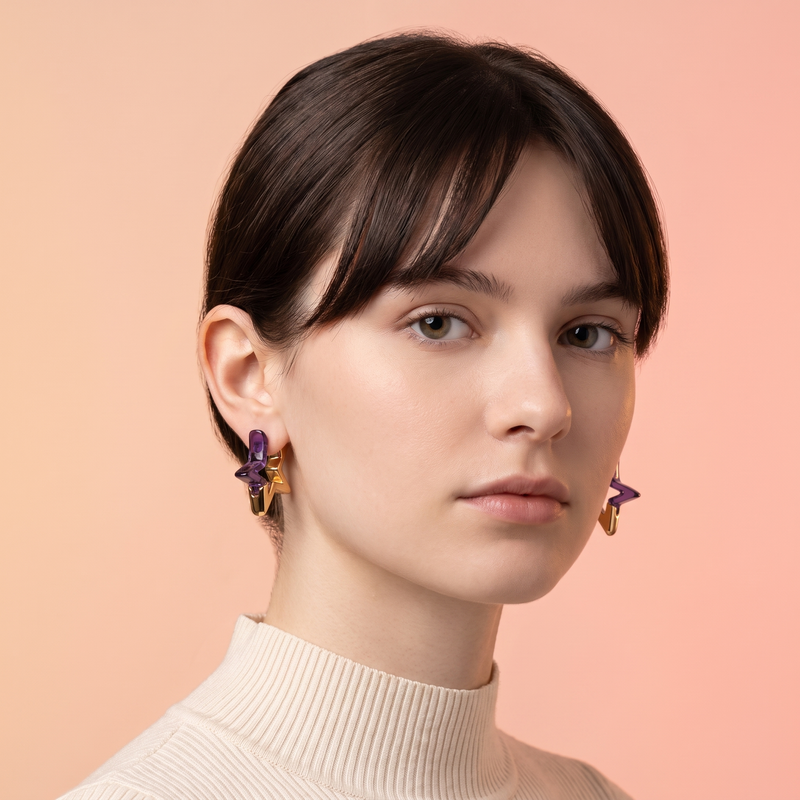 Amethyst Star Hoop Earrings