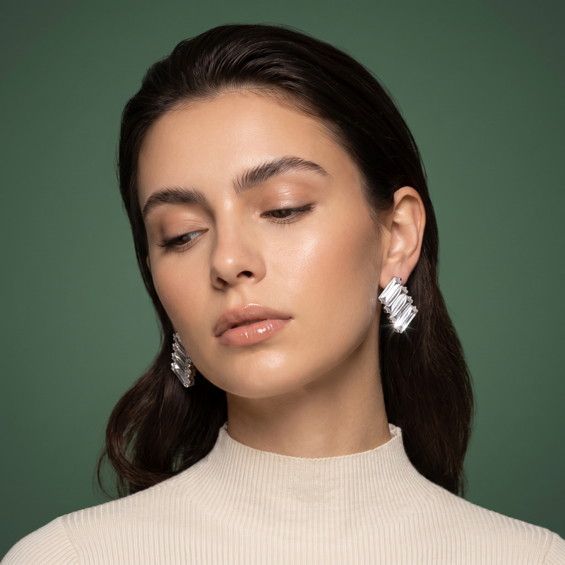 Silver Baguette Crystal Cluster Studs