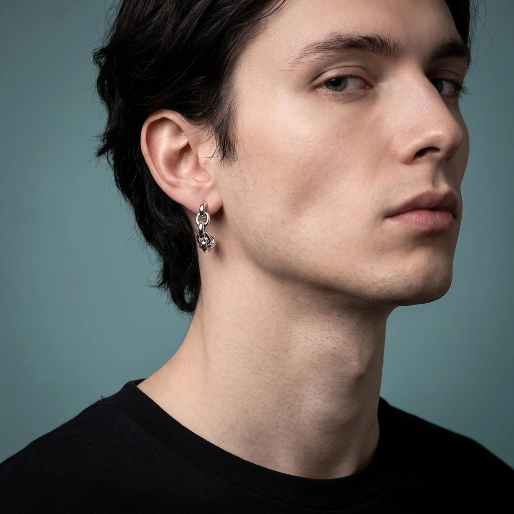 Silver Chunky Chain Hoop Earrings for Men | Vybe Global Store