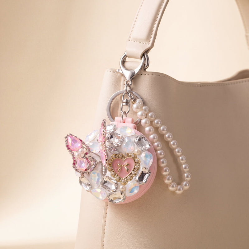 Embellished Floral Compact Mirror & Comb Bag Charm