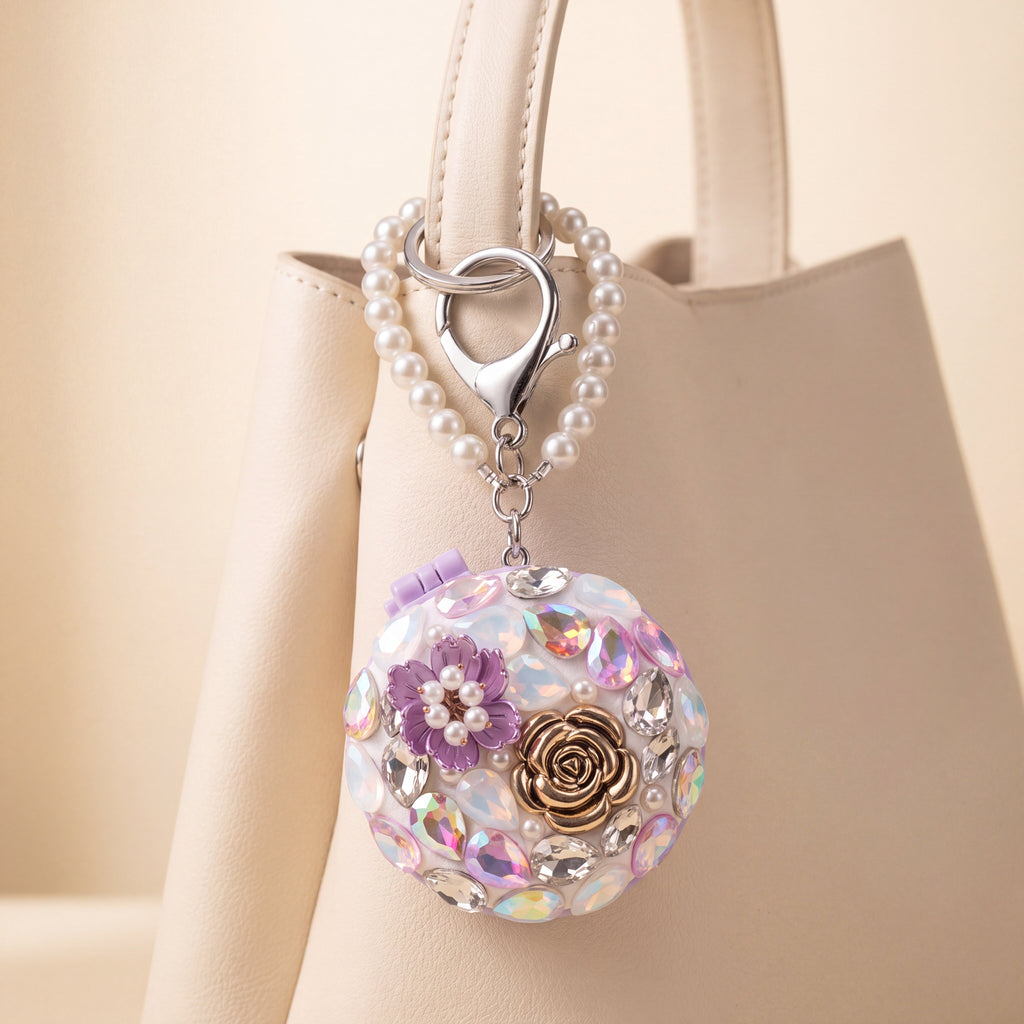 Embellished Floral Compact Mirror & Comb Bag Charm | Vybe Global Store - Image 10