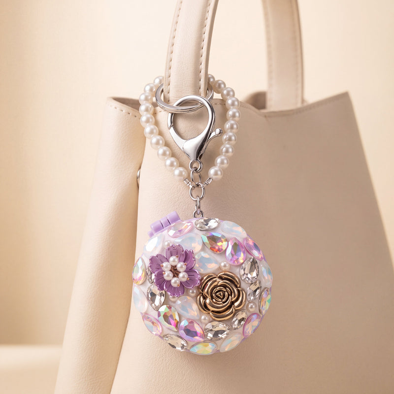 Embellished Floral Compact Mirror & Comb Bag Charm