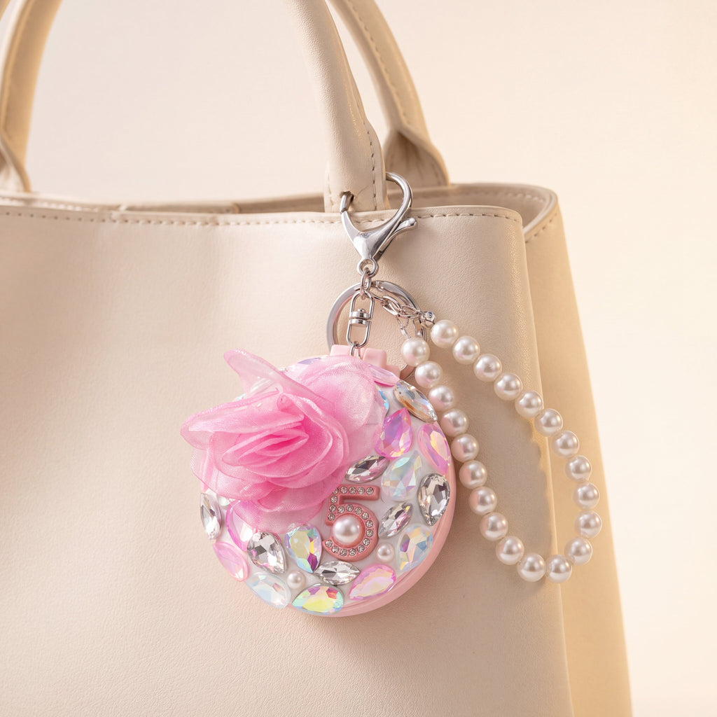 Embellished Floral Compact Mirror & Comb Bag Charm | Vybe Global Store - Image 12