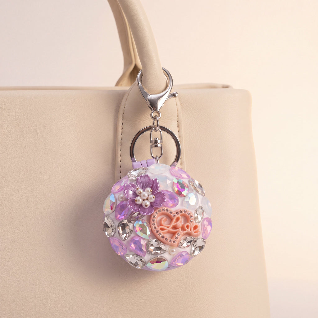 Embellished Floral Compact Mirror & Comb Bag Charm | Vybe Global Store - Image 3