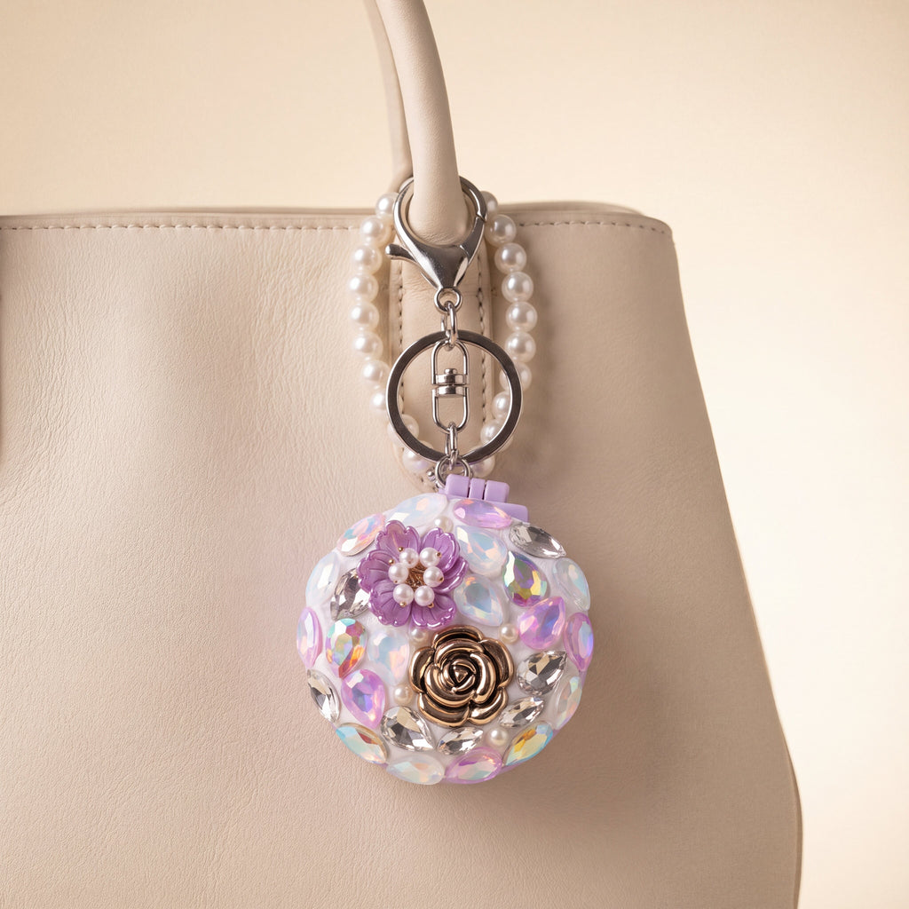 Embellished Floral Compact Mirror & Comb Bag Charm