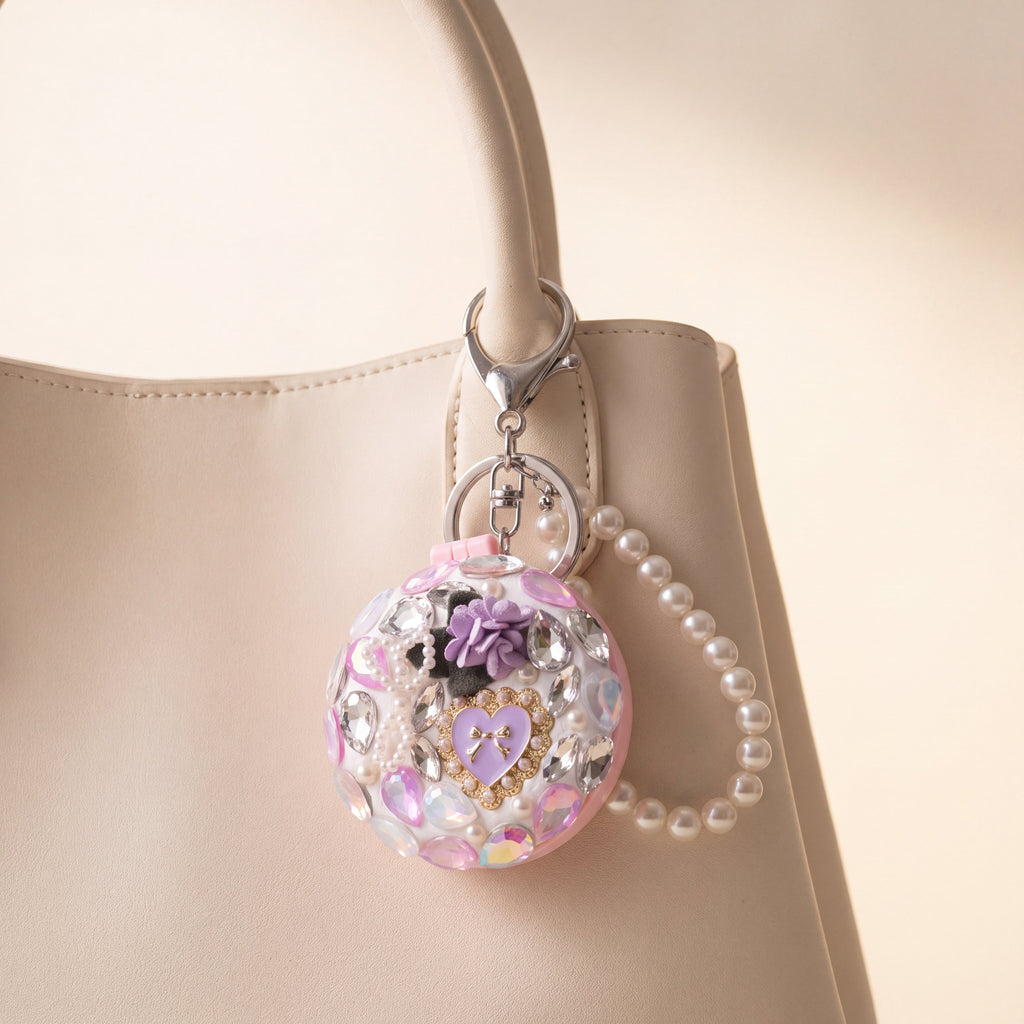 Embellished Floral Compact Mirror & Comb Bag Charm | Vybe Global Store - Image 4