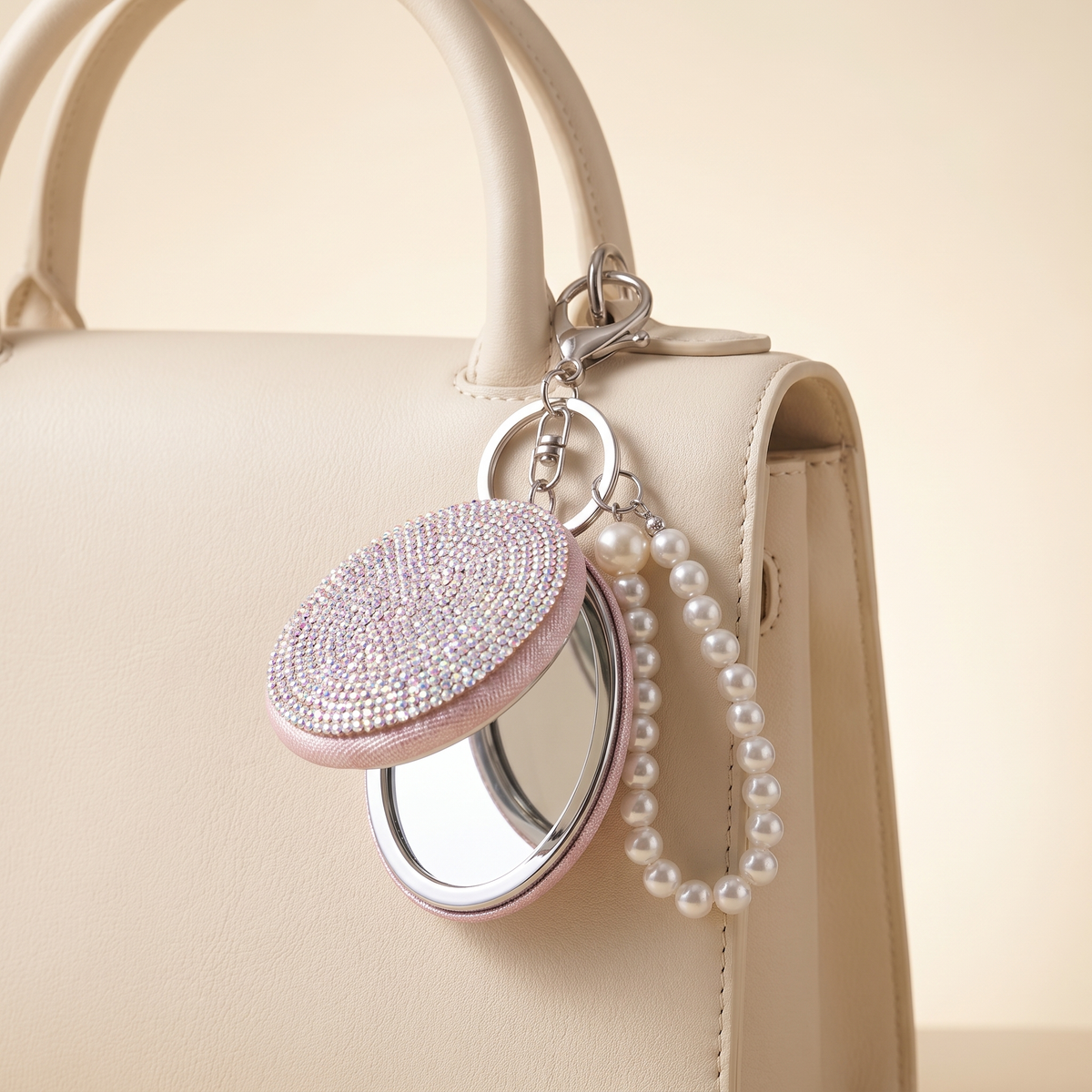 Rhinestone Compact Mirror Bag Charm