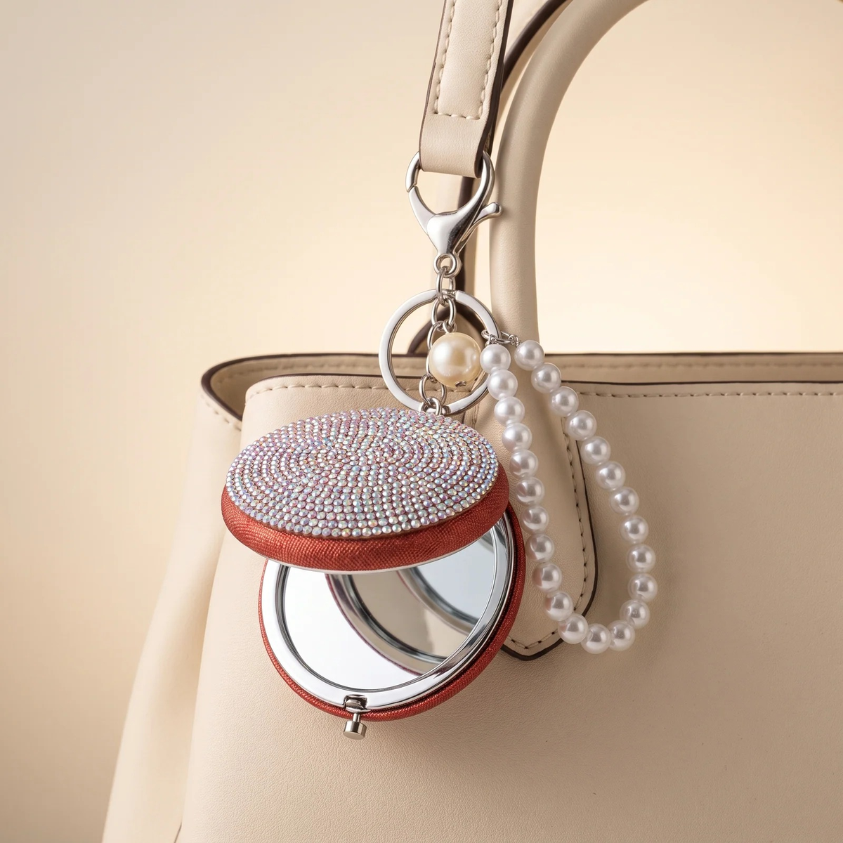 Rhinestone Compact Mirror Bag Charm | Vybe Global Store - Image 2