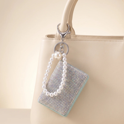 Rhinestone Compact Mirror Bag Charm -Rectangular