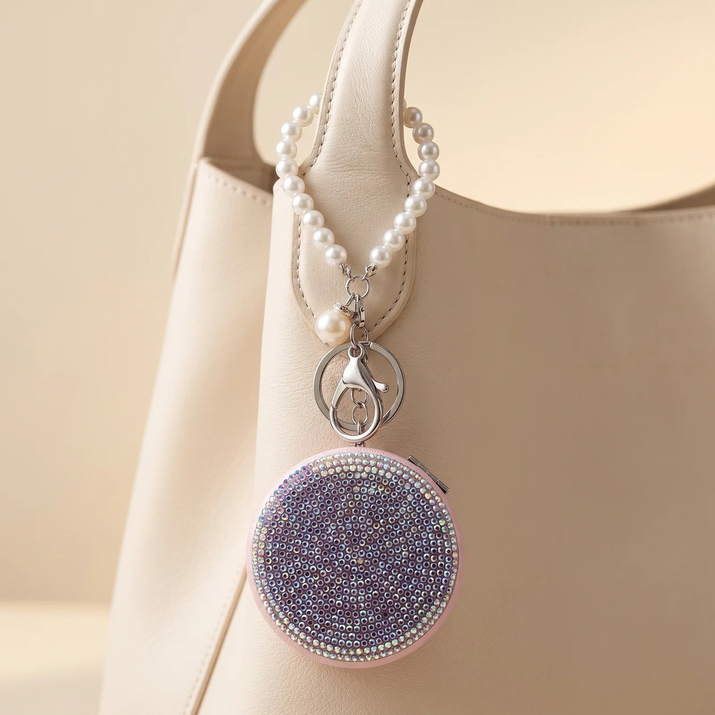 Rhinestone Compact Mirror Bag Charm | Vybe Global Store - Image 3