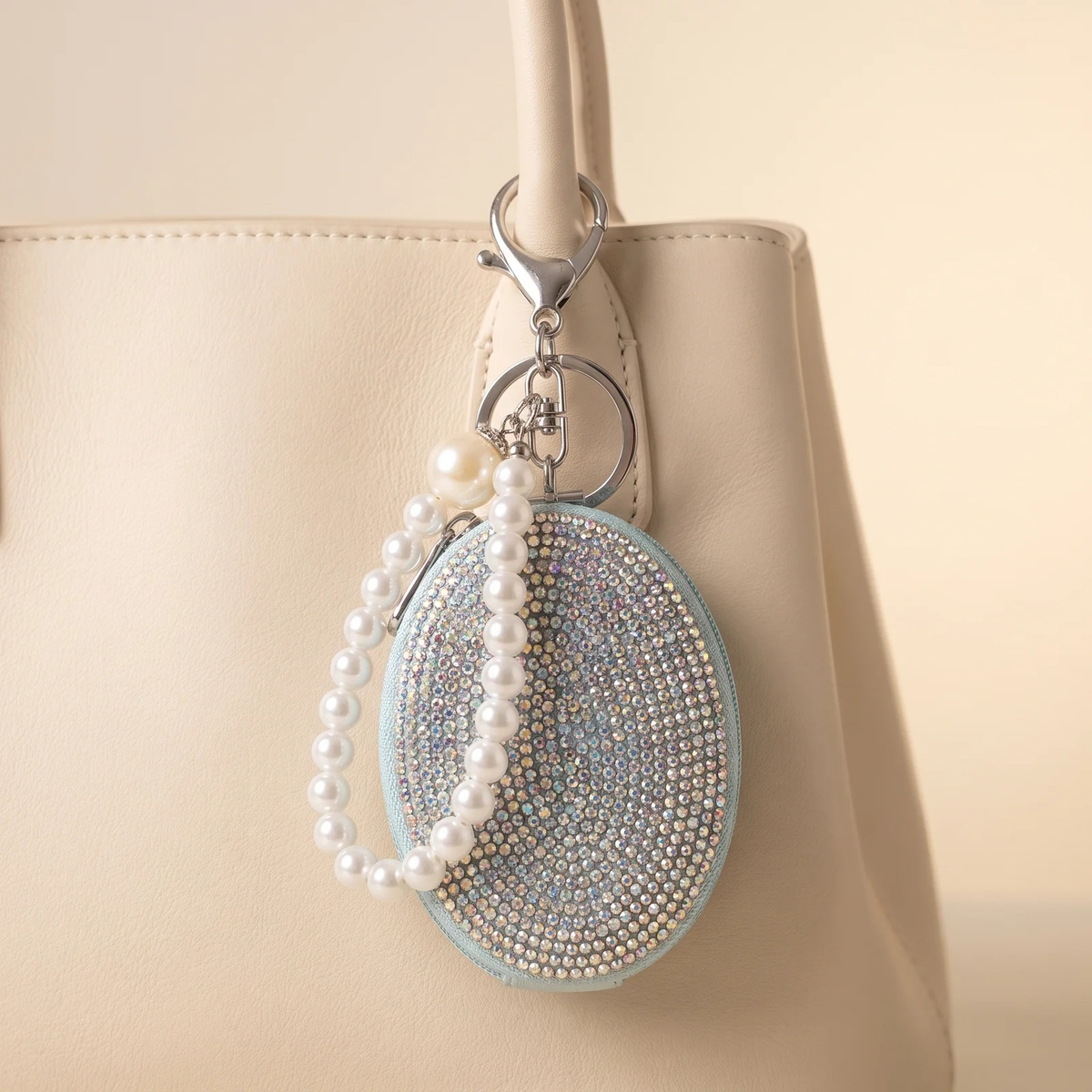 Rhinestone Compact Mirror Bag Charm - Oval | Vybe Global Store - Image 5