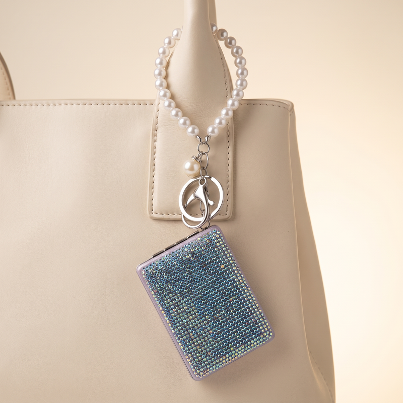 Rhinestone Compact Mirror Bag Charm -Rectangular