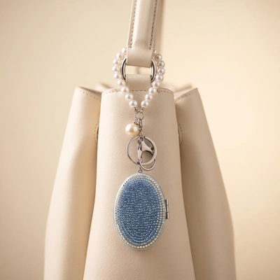 Rhinestone Compact Mirror Bag Charm -oval