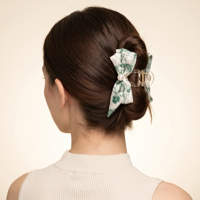Floral Toile Ribbon Hair Claw Clip