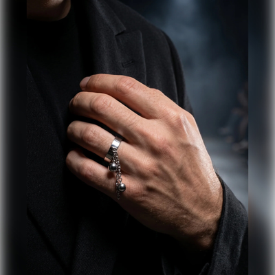 Double Ball Chain Dangle Ring