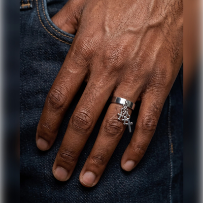 Triple Cross Charm Dangle Ring