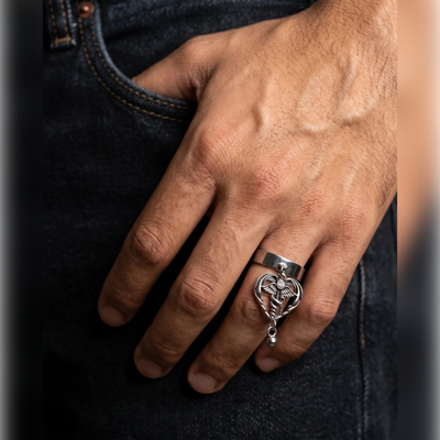 Winged Dagger Heart Charm Ring