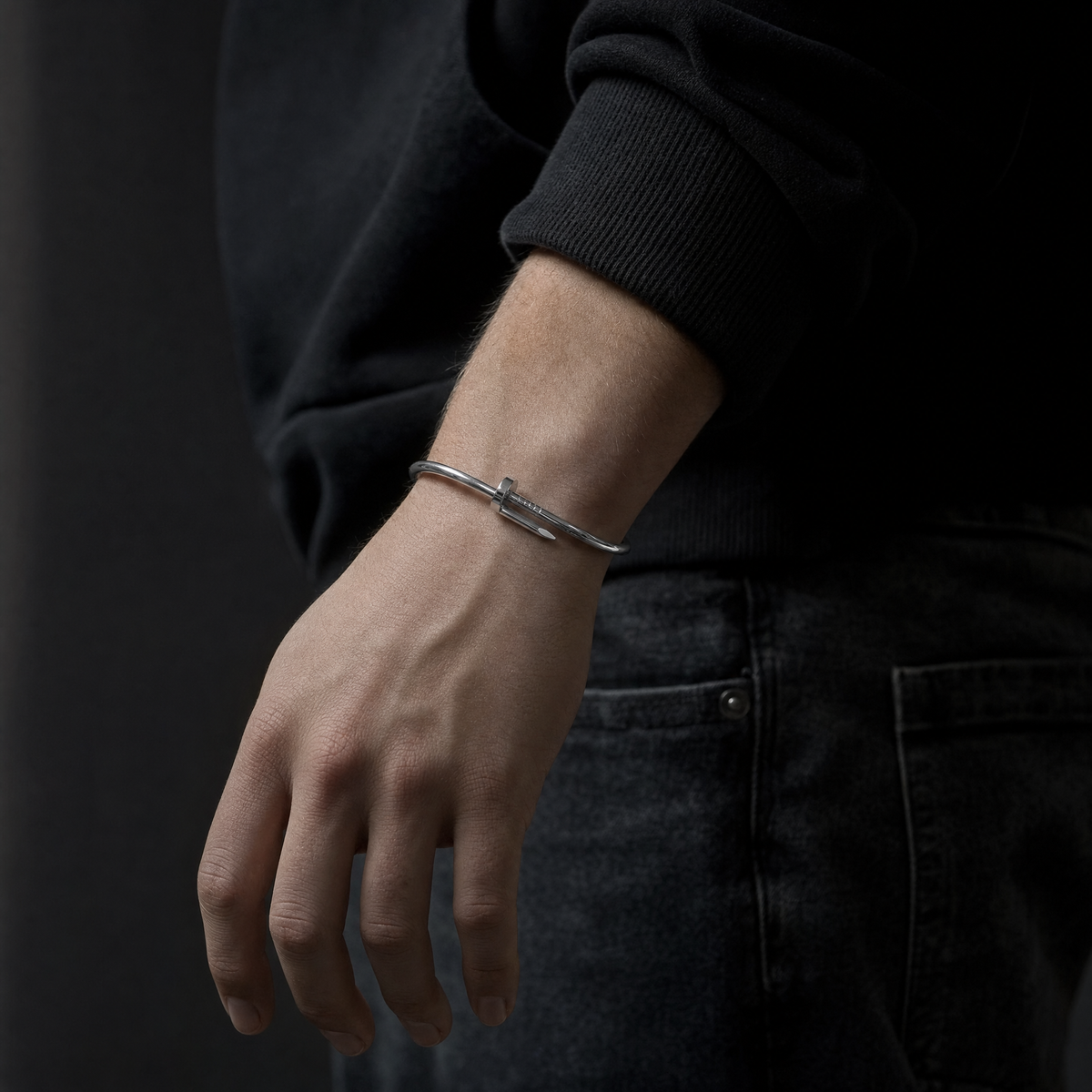 Silver Nail Motif Hinged Bangle