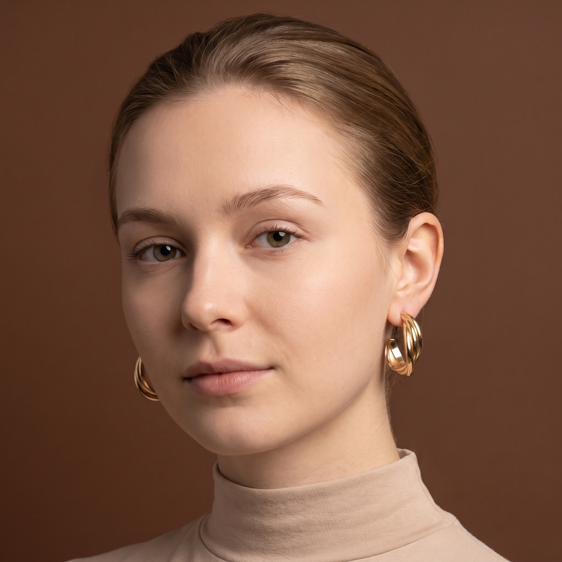 Two-Tone Ribbed Hoop Earrings