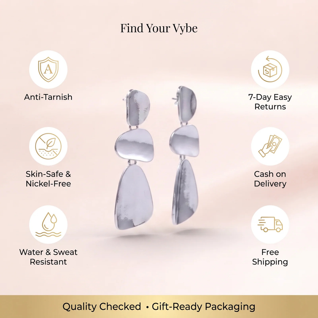 Features and promises: Organic Pebble Tier Drop Earrings