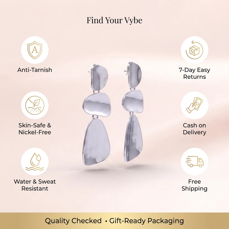 Features and promises: Organic Pebble Tier Drop Earrings