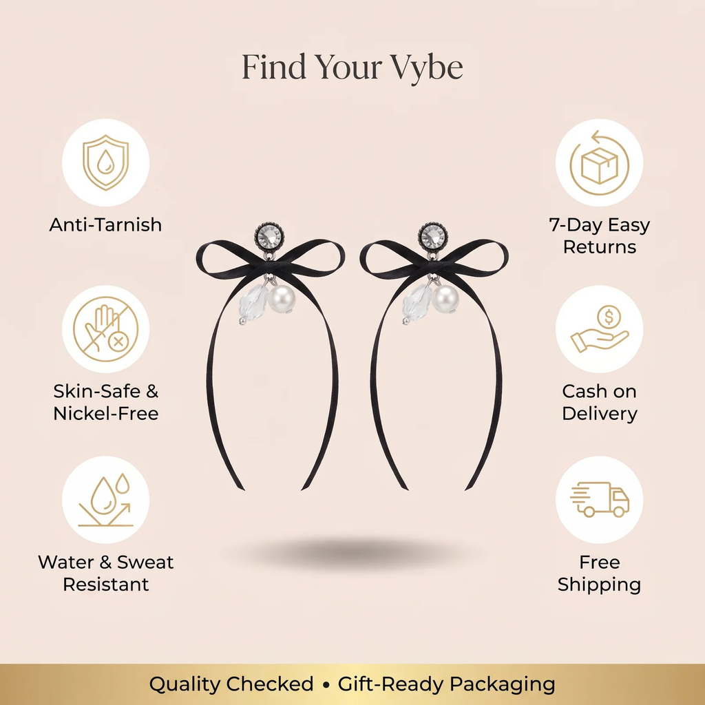 Features and promises: Ribbon & Pearl Cluster Earrings